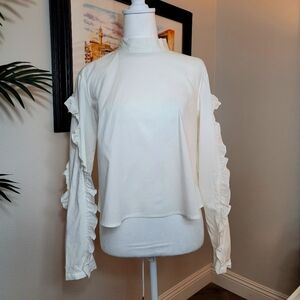 Avec Les Filles Ruffled Long Sleeves Mock Neck Blouse